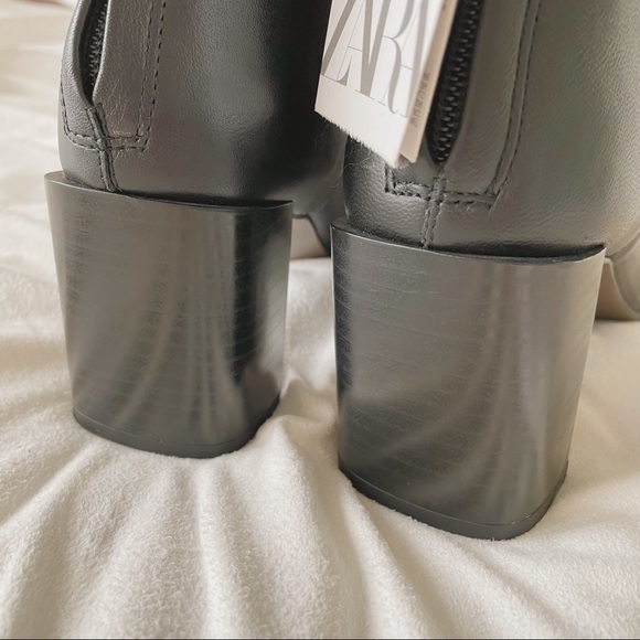 ZARA Back Zip Leather Heeled Ankle Boots - Picture 8 of 12